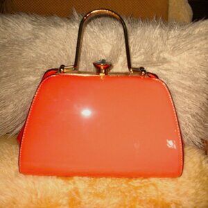 Luxury Vegan Leather Handbag Le Terre Coral Color Gold Handle Shoulder Strap New